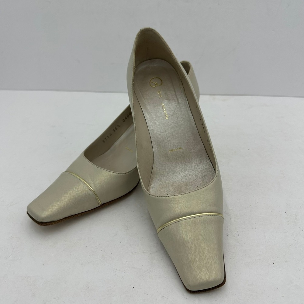 St John Womens Old Money Leather Square Toe Pumps Quiet Luxury Made in Italy 6.5
